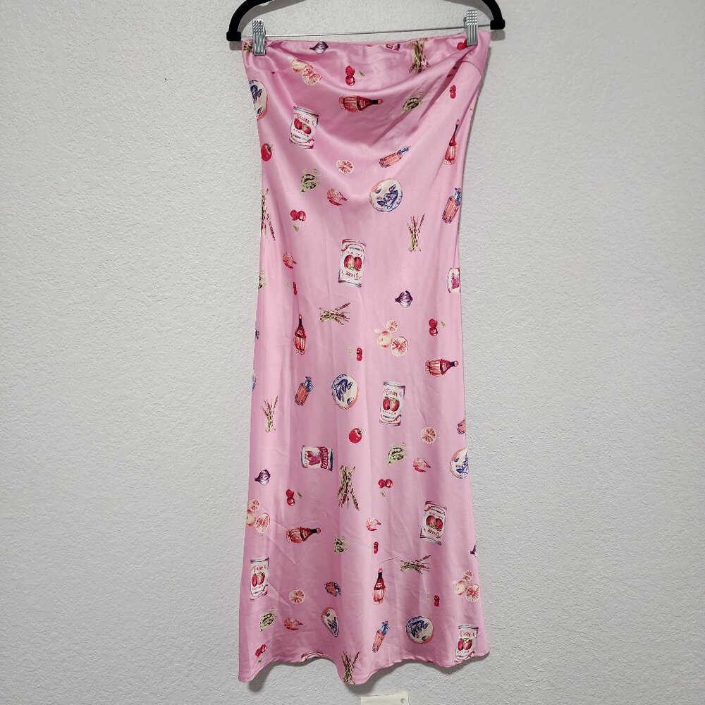 Emory Park Coquette Pink Strapless Dress Small Novelty Culinary Print Whimsical